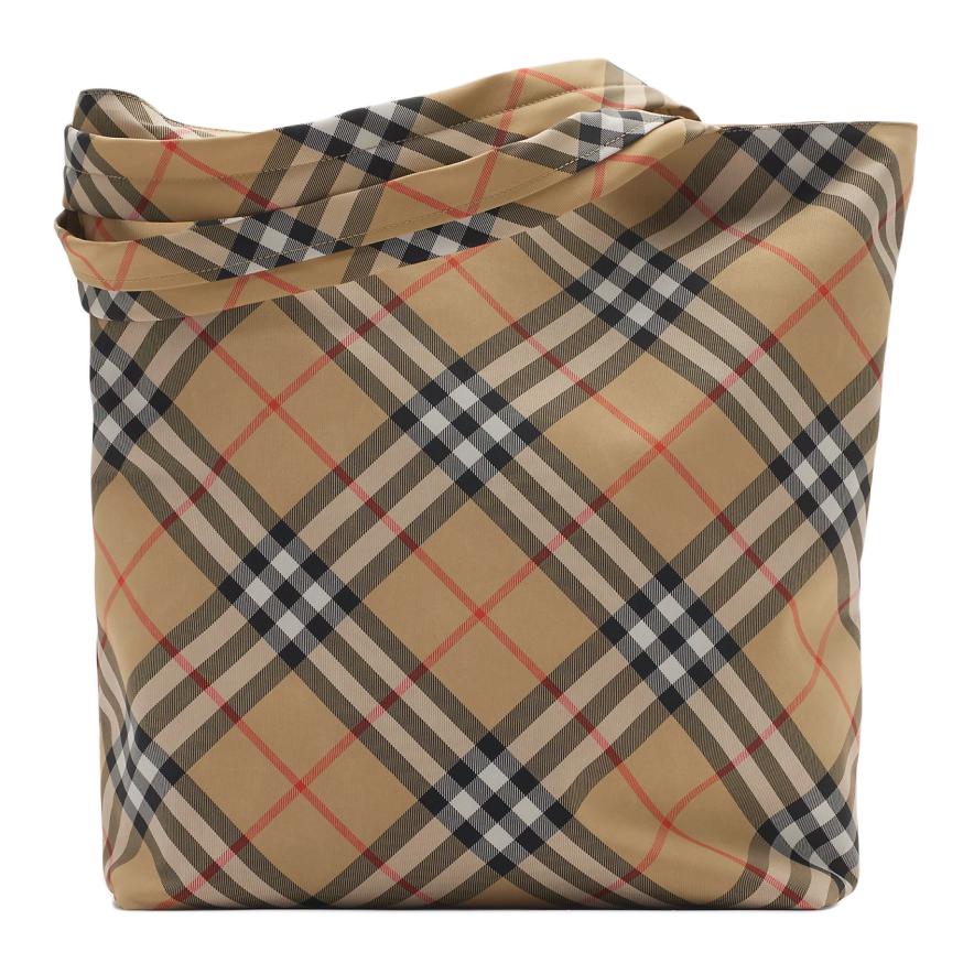 Burberry Check Woven Print Equestrian Knight Pattern Zipper Closure Tote Bag Men Tote Bags Beige 80977161