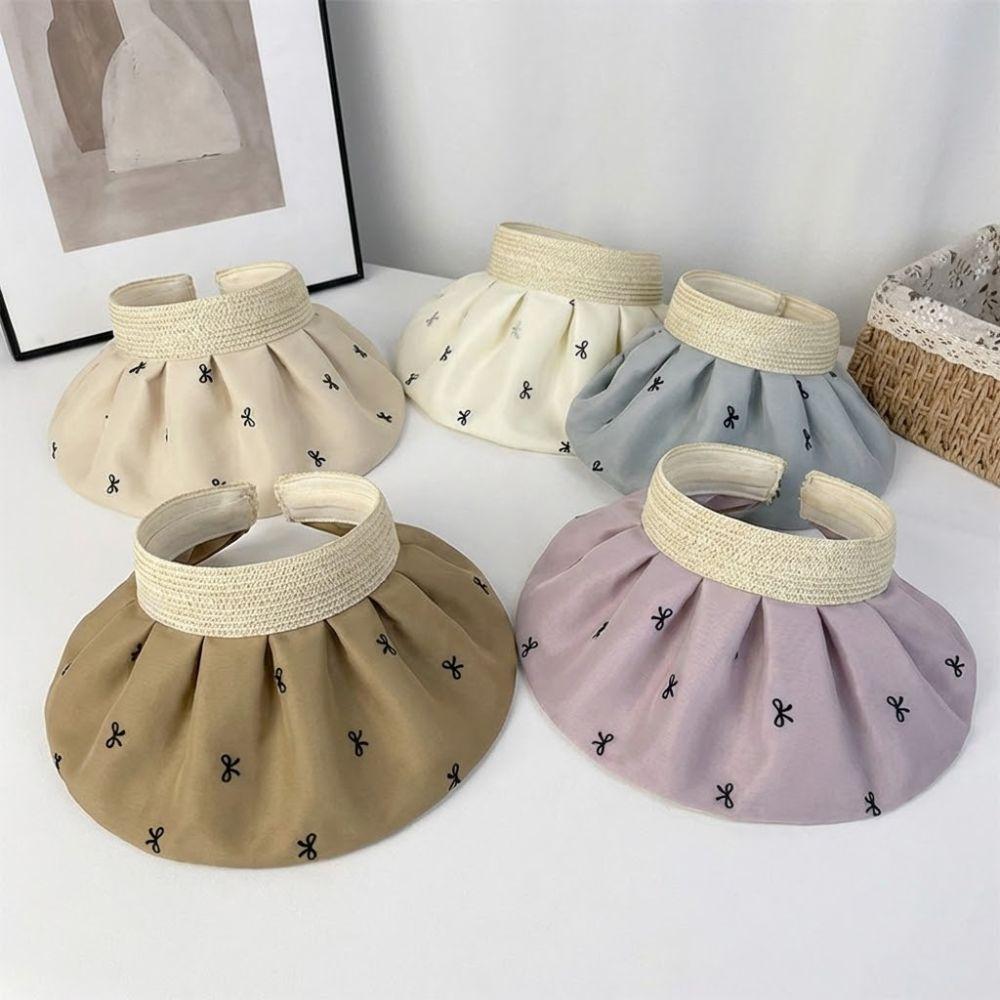 UV Protection Sun Visor Hat Empty Top Bucket Hat Fashion Women's Bow Sun Hat Summer Outdoor