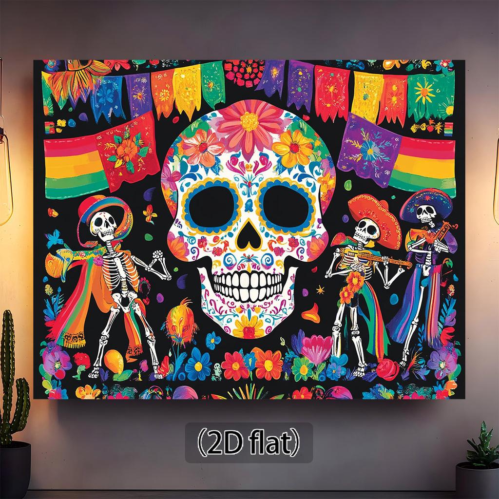 Bohemian Day of the Dead Tapestry Skeleton Skull Mexican Boho Wall Hanging Fiesta Calavera Festival Art Decor Home Accent