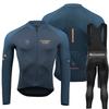 Mens Cycling Jersey Bib Shorts Set Long Sleeve Quick-Dry Compression Fit Road Bike Riding
