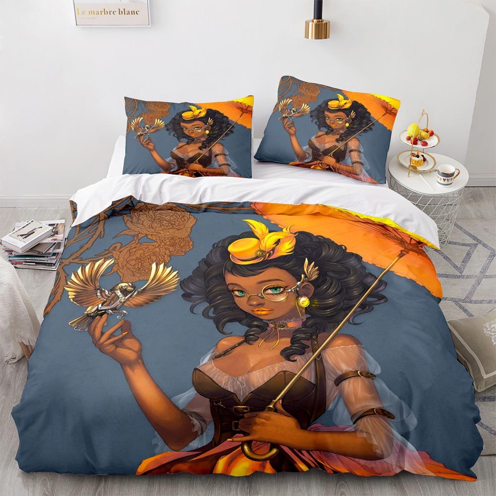 African Girls Bedding Sets Quilt Bed Cover Comforter Duvet Cover Pillow Case 2-3 Pieces Sets Kids Adult Bedroom Decoration