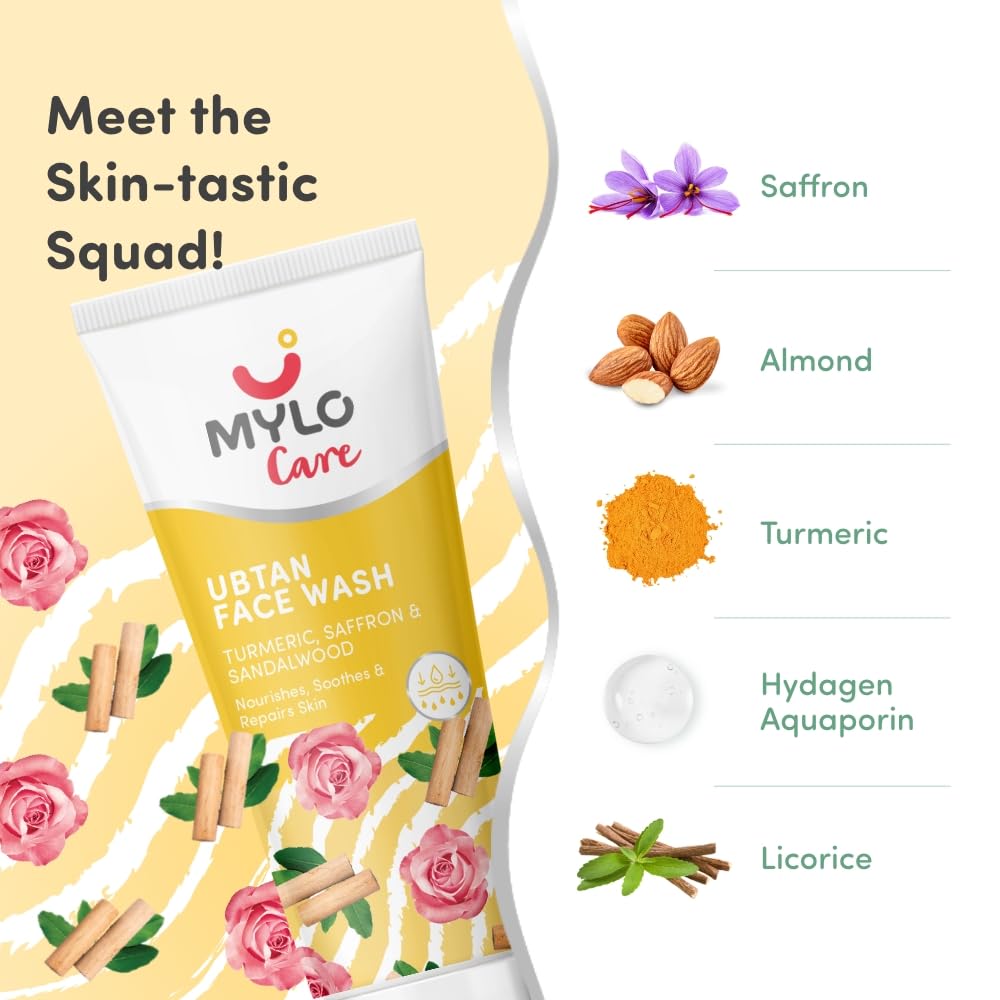 Mylo Care Убтан Гель для умывания лица 100г | Устраняет загар, Осветляет & Борется с акне | Удаляет омертвевшие клетки кожи & Пятна | С шафраном, куркумой & маслом Налпамараadi | Для
