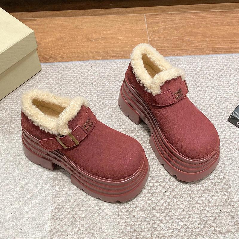New Women Winter Warm Snow Boots 10CM High Platform Short Booties Designer Suede Leather Cotton Shoes Woman Ankle Botas Mujer
