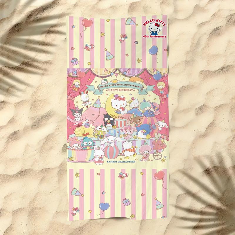 Cute Cartoon Kitten Printed Microfiber Beach Towel Quick Dry Soft Bath Towel For Kids Seaside Swimming