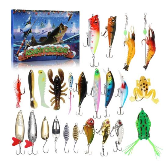 2024 Christmas Advent Calendar Fish Tackle Set 24 Days Countdown Fishing Lure Daily Fishing Gear with Baits Hooks Accessories