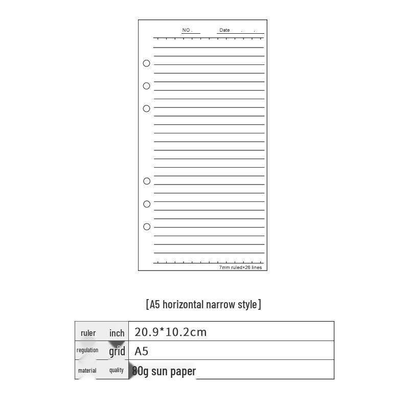 Утолщенная бумага для сменных блоков формата A4/B5/A5/A6/A7 – Горизонтальная линия, Клетка, Чистые листы