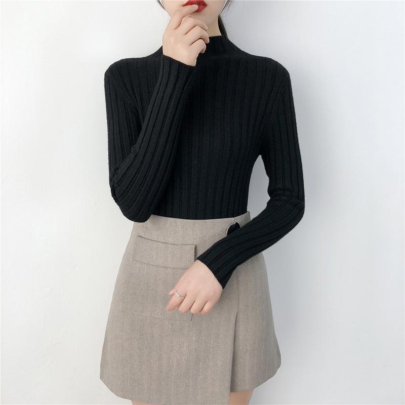 Fashion Base Half High Neck Sweaters Women Autumn Slim Fit Pullover Women Knitted Sweater Winter Long Sleeve Casual Casual Ladies Knitwear 24969