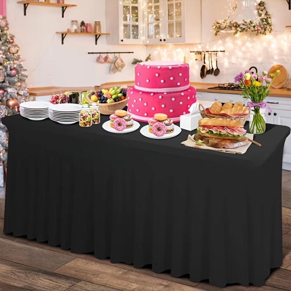 Spandex Stretch Tablecloth Solid Color Rectangular Table Skirts Dustproof Table Cover Banquet