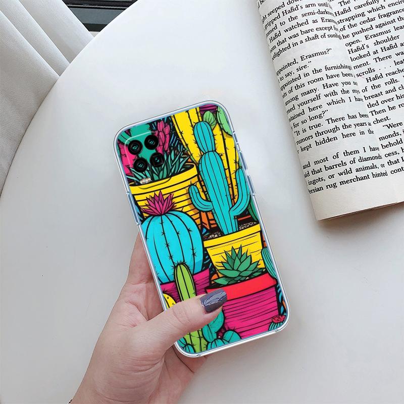 RA33 Watercolour Cacti Succulent Transparent Phone Case for Motorola Moto G7 G8 G9 G84 G85 G73 G24 G15 Z2 Play Power Plus