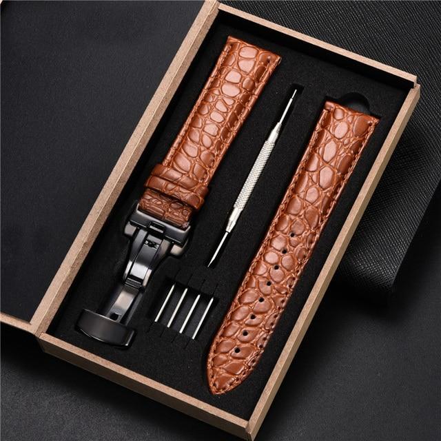 Top Luxury Crocodile Pattern Watchband Leather Straps 18mm 20mm 22mm 24mm With Stainless Steel Automatic Clasp Wristwatch Band