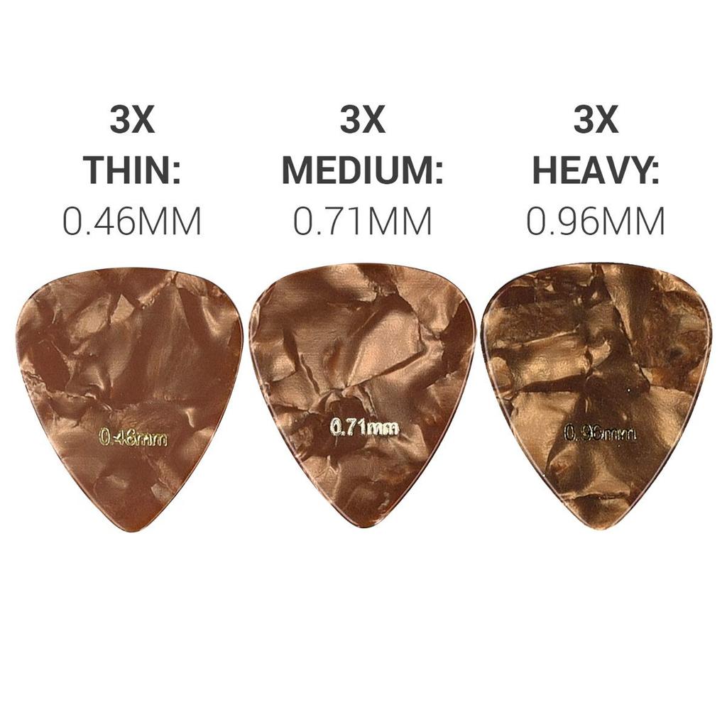 Kwmobile 9x Guitar Pick 3 Thickness Set Picks Electric Acoustic String Instruments 3 Colors Set of 9 - 0.46mm / 0.71mm / 0.96mm -