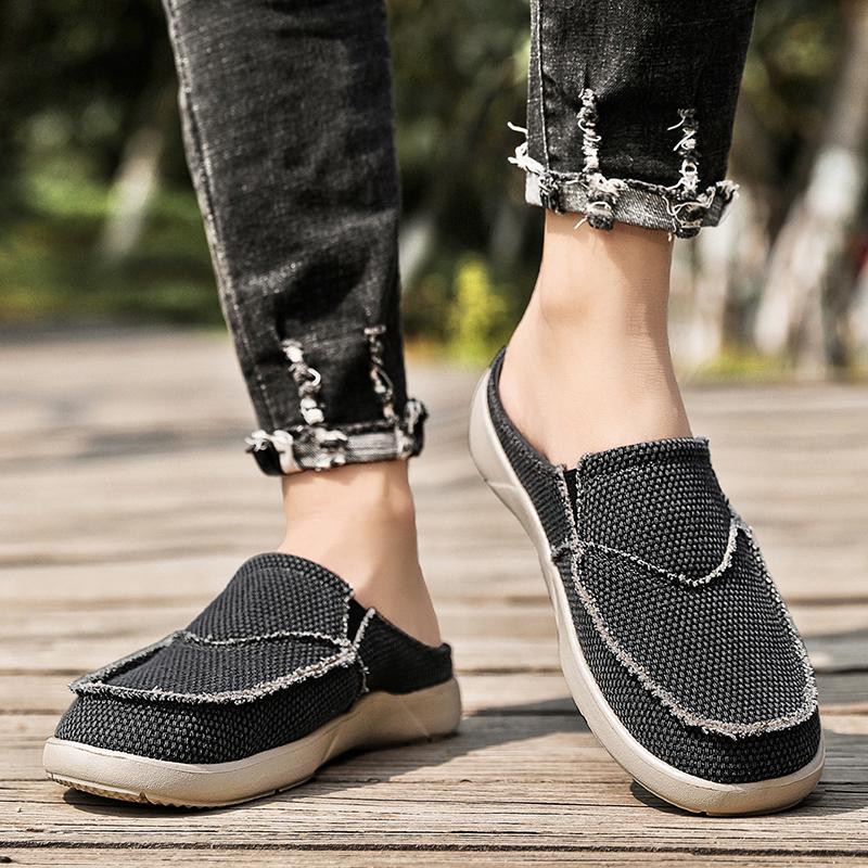 Casual  Outdoor Walking Slip on Men’s Shoes Comfortable Canvas Slippers Korean Trend Baotou Half Drag Slides Zapatillas Hombre