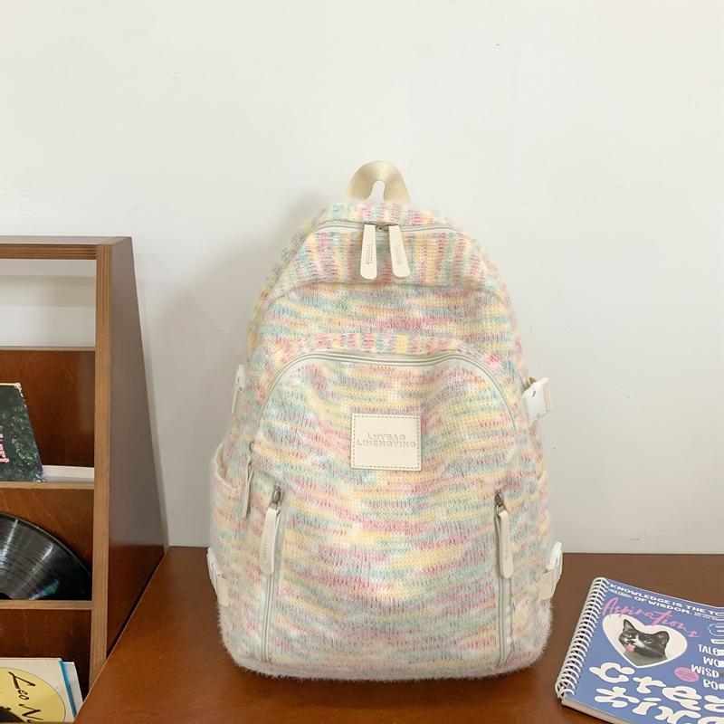 Радужный студенческий школьный рюкзак для женщин, вязаный рюкзак для колледжа