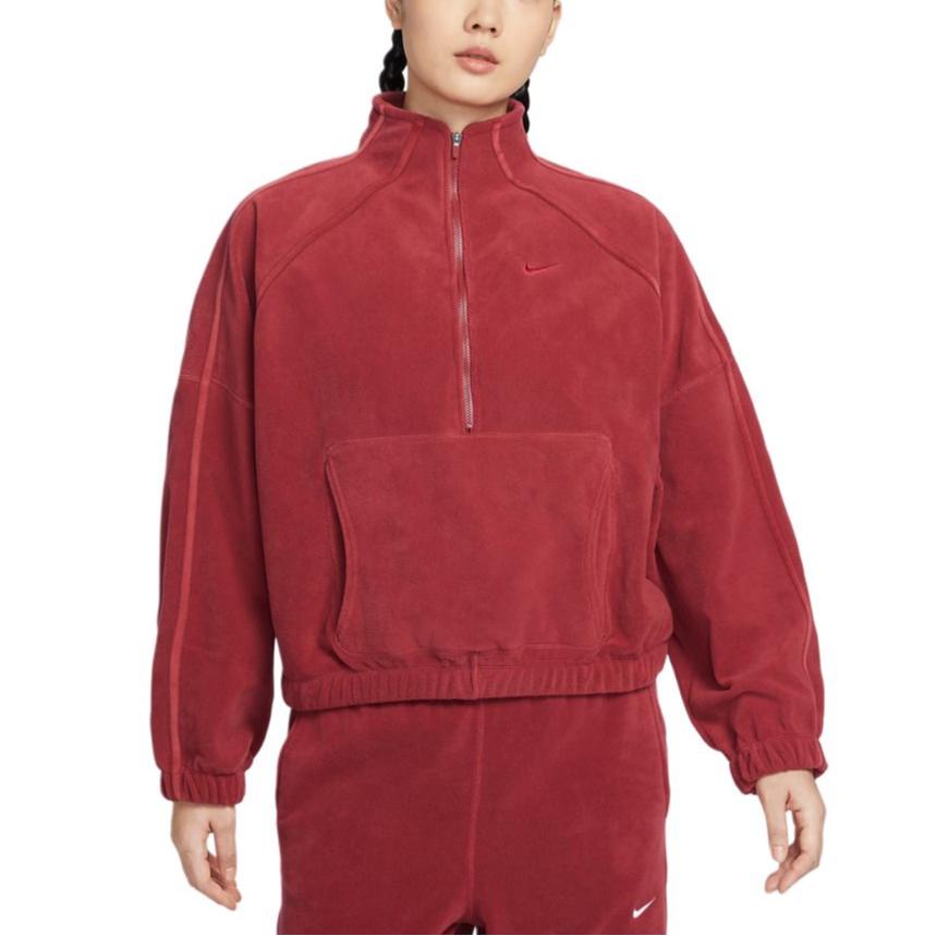 Nike Год Лошади Лимитированная Серия CNY Новый Год Воротник-стойка Однотонный Со спущенным плечом Длинный рукав Флисовый топ Женские топы HV3716-613