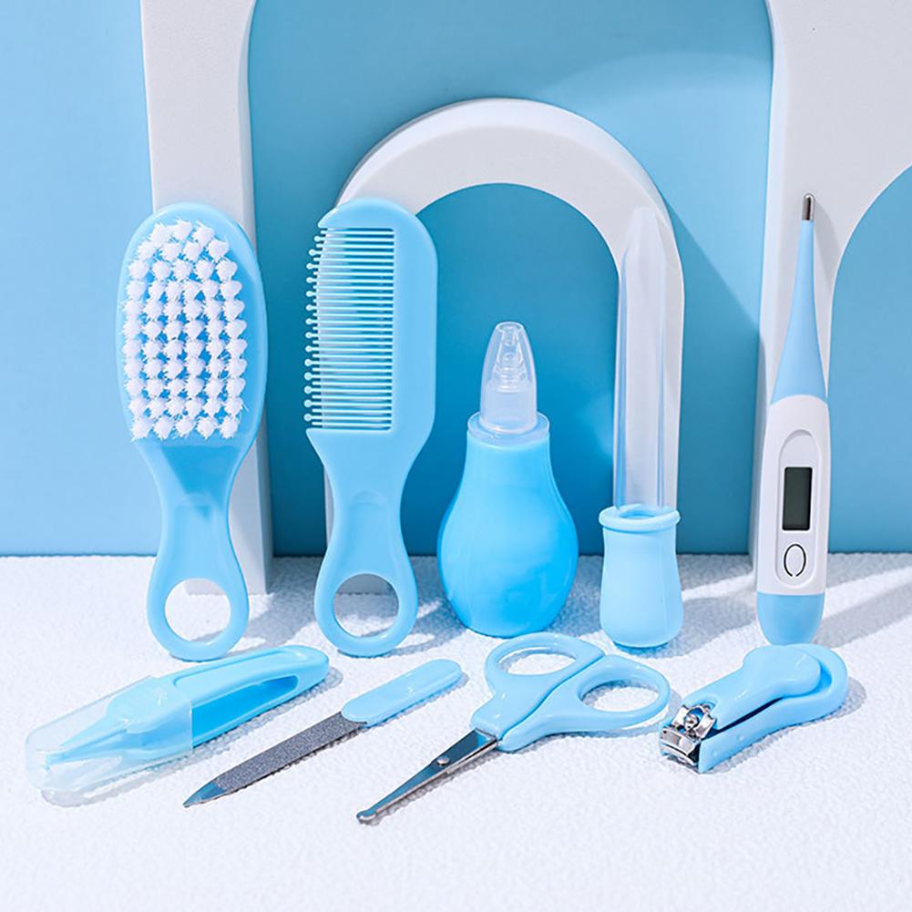9 шт./компл., набор для ухода за новорожденными, наборы для ухода за новорожденными для девочек и мальчиков, ножницы/пилочка для ногтей/расческа/кисть/пипетка/пинцет/термометр
