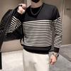 Мужской корейский новый весенне-осенний пуловер пэчворк с круглым вырезом, с принтом, модный, облегающий, минималистичный, повседневный, вязаный топ с длинными рукавами