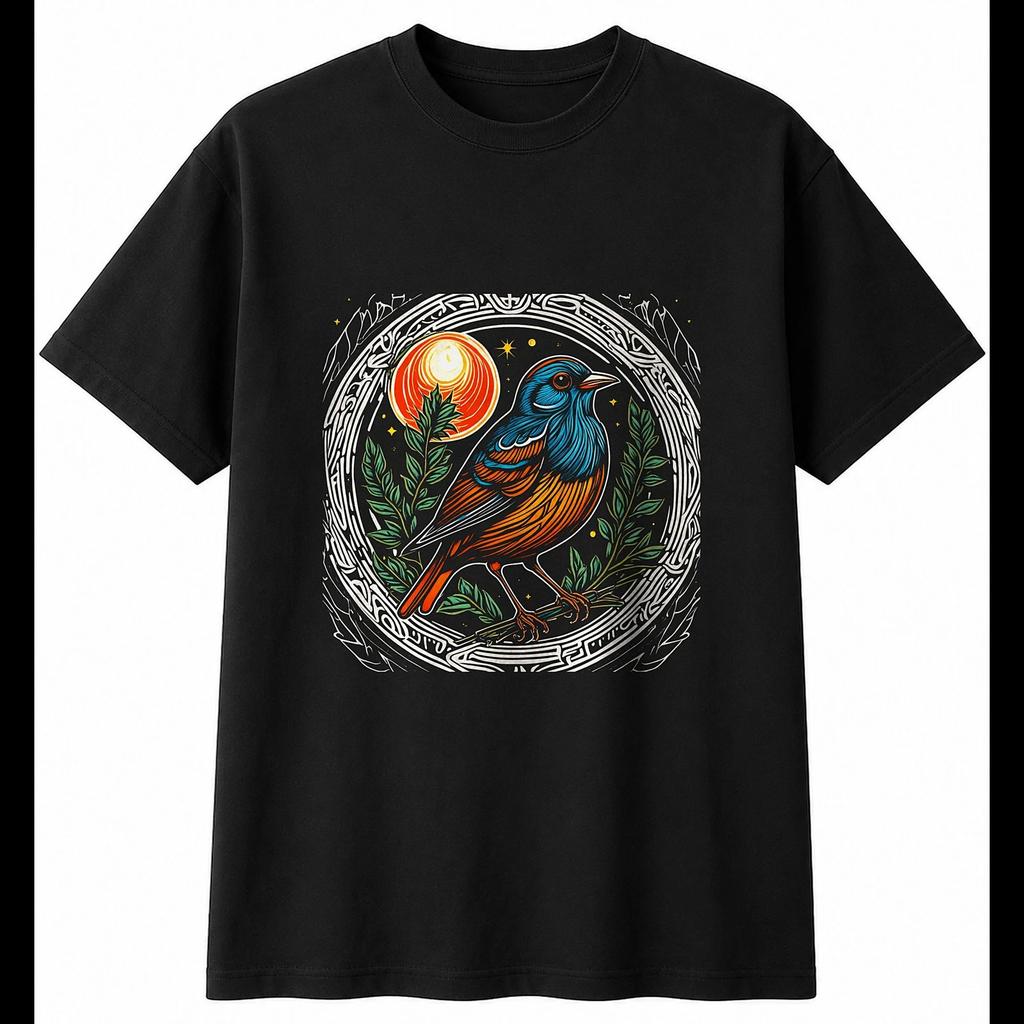Tattoo Dunnock Sunbeams Bird Mens T-Shirt Black 100% Cotton Wildlife Printed