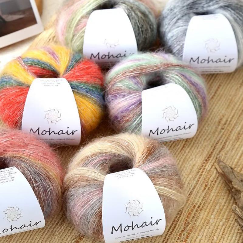 Moher Blend Knitting Yarn 25g Rainbow Gradient Handmade for Hats Scarves Sweaters