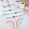 Women's Mid-Waist Ribbed Bow Candy Color Triangle Panties for Teens Plus Size
