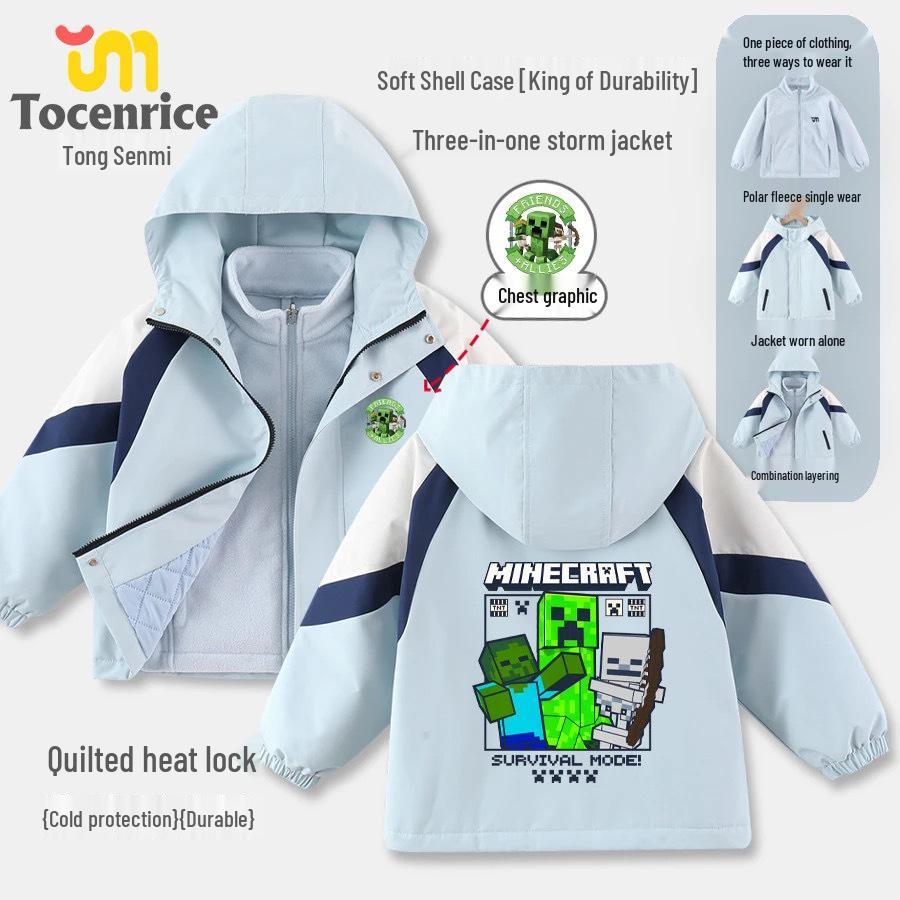 Детская ветровка Minecraft, средний/большой размер, с мультяшным принтом: Мягкаяshell куртка 3-в-1 Осень/Зима