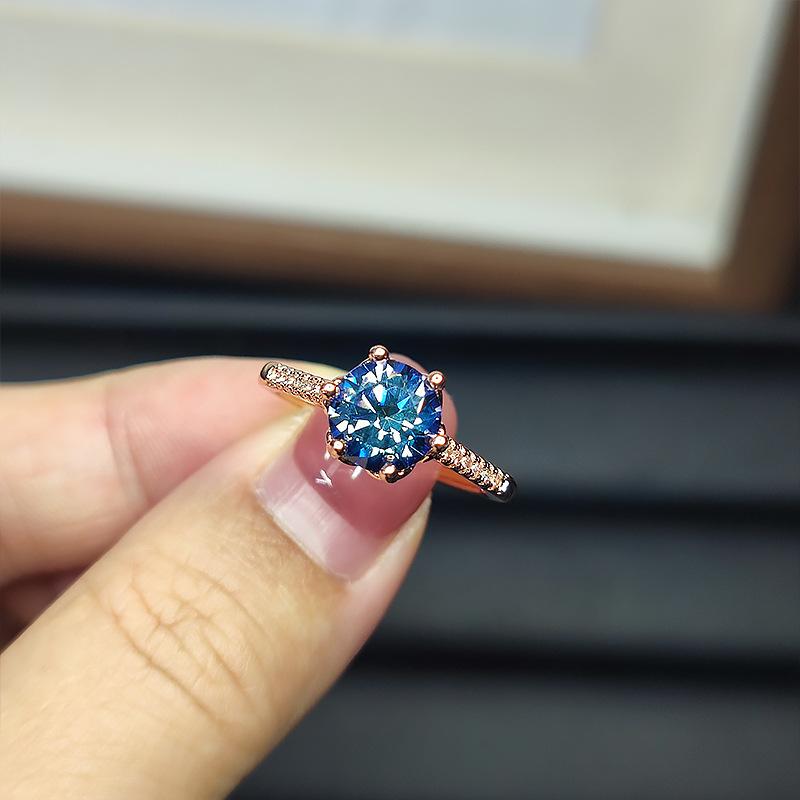 Colorful Lotus Ring Light Luxury Imitation Colorful Rose-Plated Gold Inlaid 2 Carat Live Diamond Ring