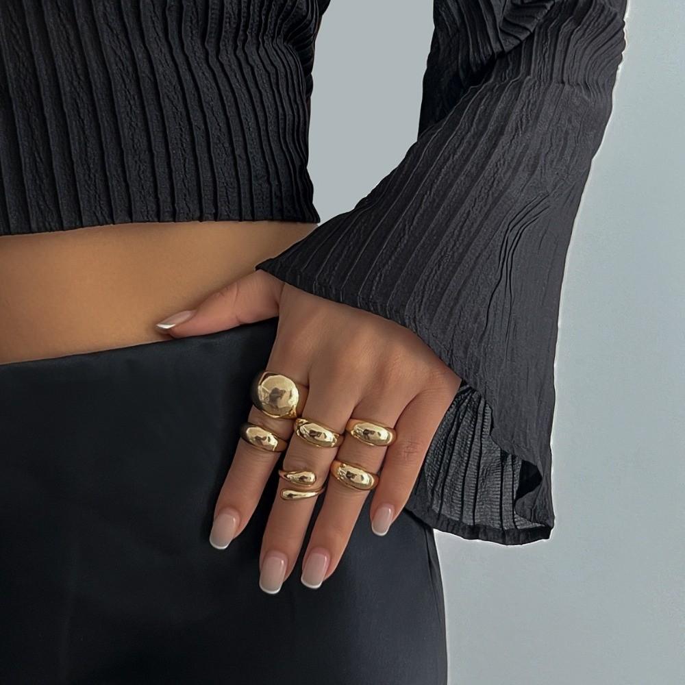 Water Drop Design Finger Open Rings Metal Geometric Rings New Irregular Open Ring Set Women
