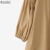 ZANZEA Womens Round Neck 3/4 Sleeve Solid Irregular Casual Loose Blouse