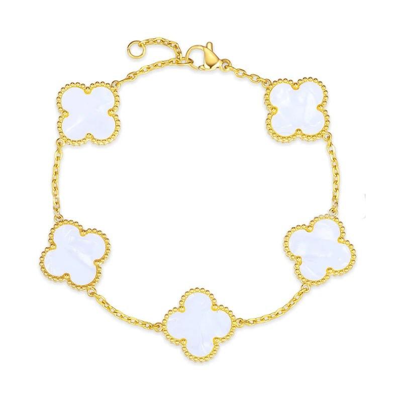 Браслет из 18-каратного золота 'Клевер-четырехлистник', высокая версия 15 мм, двухсторонний перламутр, пятицветный, с сохранением цвета, женский