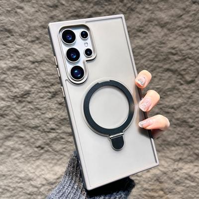 Металлическое кольцо-подставка, вращающийся чехол Magsafe для Samsung Galaxy S24 S23 FE S22 S24 Ultra S25 Plus, магнитный матовый чехол-держатель