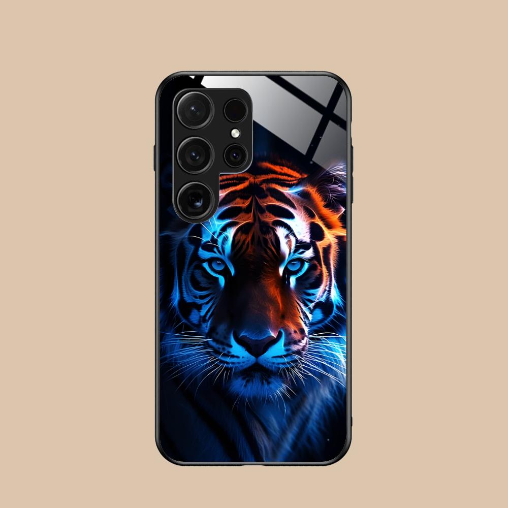 Неоновая чехол-бампер с тигром для мобильного телефона Samsung Galaxy A56 55 54 53 52 51 36 35 34 23 16 15 5G Стеклянный Цветной Чехол Роскошный