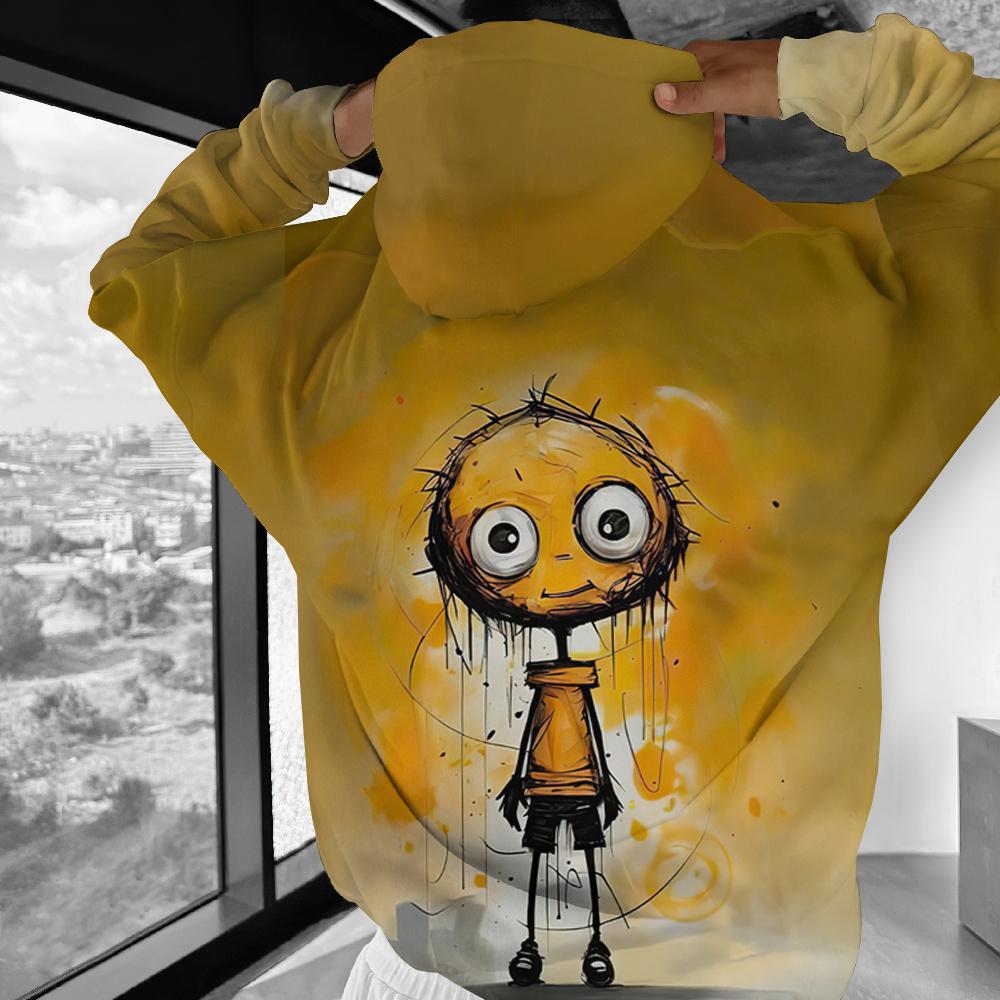 Забавная мужская толстовка, повседневный пуловер с длинным рукавом и капюшоном, топ с мультяшным принтом, модная винтажная мужская худи оверсайз, уличная одежда