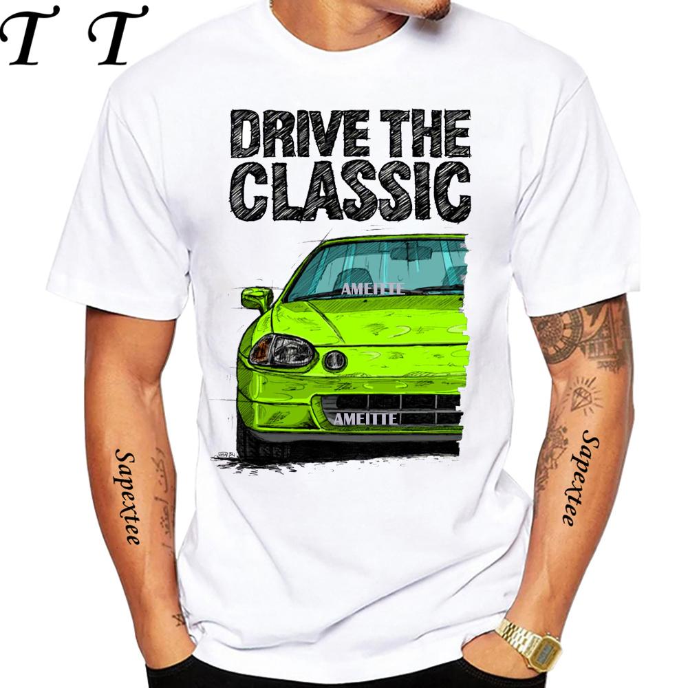 90's Men Short Sleeve Drive The Classic Del Sol CRX Early Model T-Shirt Boy Hip Hop White Casua