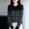Autumn Winter Vintage Striped Patchwork Knitting Cardigan Top Women Casual Fashion Buttons Sweater Coat
