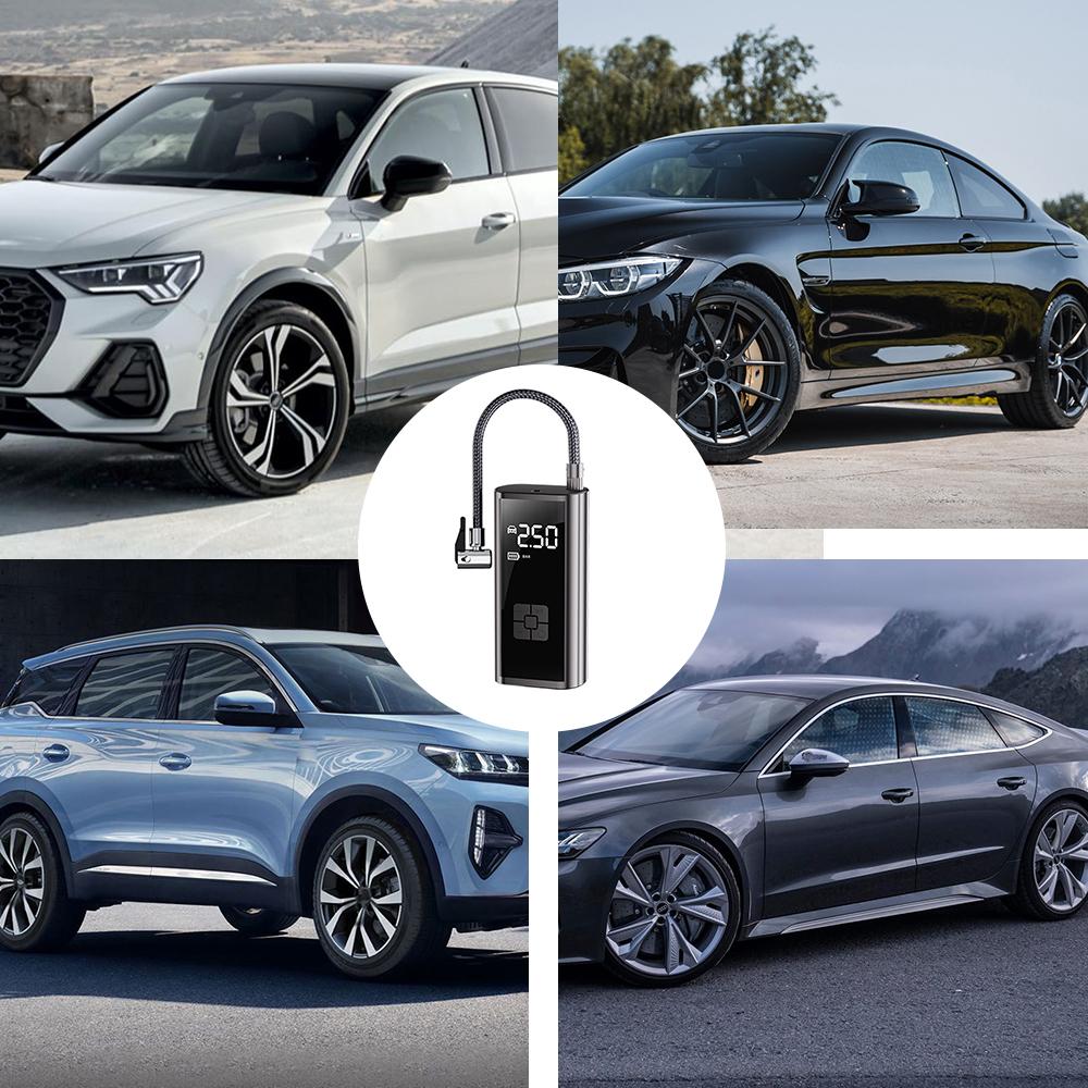 Портативный компрессор-насос Беспроводной насос для накачивания шин Светодиодная лампа Крепится Мотоцикл Велосипед Мяч Автомобиль Электрический воздушный насос ЖК-дисплей