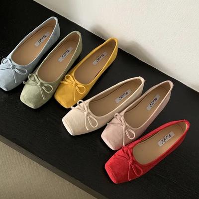 Туфли на плоской подошве французский бантик женская обувь красные маленькие одинарные туфли балетки весна и лето новая женская обувь обувь на мягкой подошве