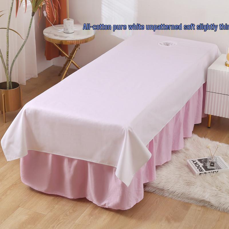 Custom White Cotton Salon Bed Sheets with Face Hole for SPA & Massage