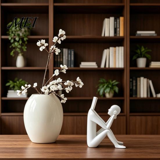 Abstract Figure Decoration 3D Printed Reading Man Statue, Book Head Sculpture, One-piece Print Creative Desk Decor, Phone Holder for Home Office Gift