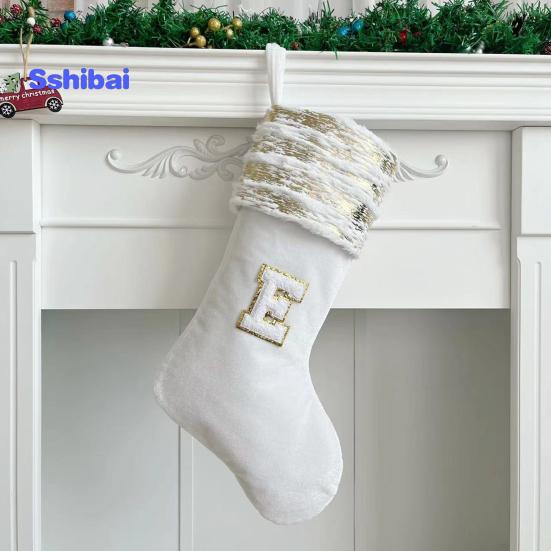 Рождественский чулок с вышивкой и ремешком, износостойкие носочки большой емкости с рождественскими буквами, подвесное украшение