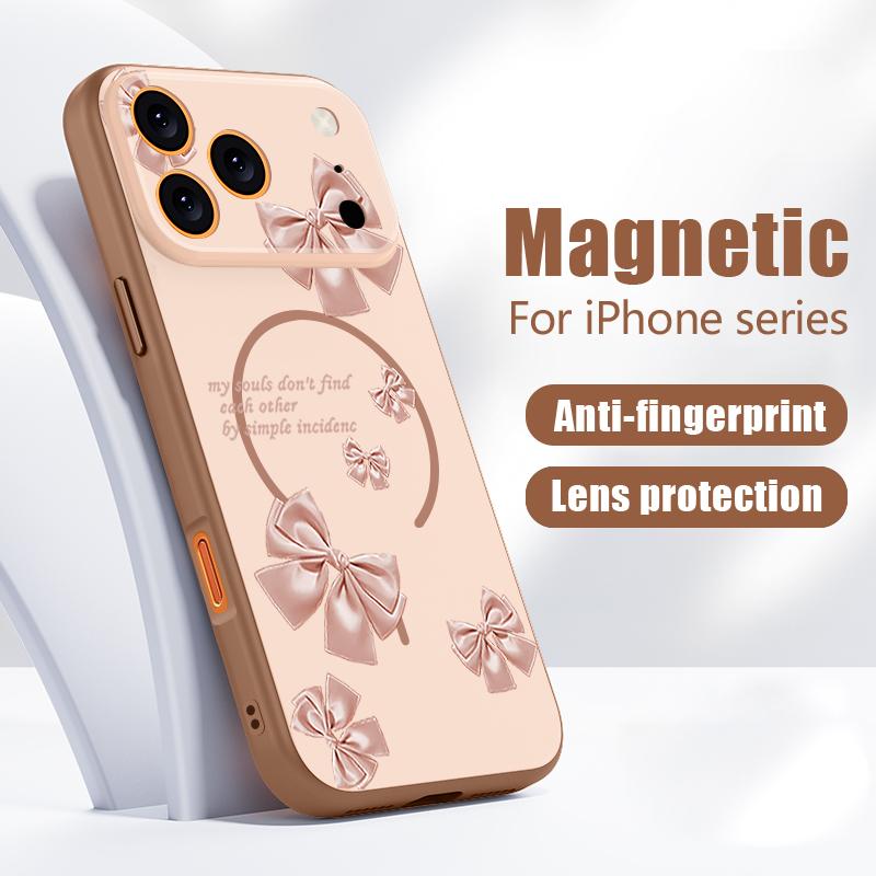 Чехол с узором из бабочек и бантов Для iPhone 17 Pro Max Чехол iPhone 16 15 14 13 Pro Max Магнитный Для Magsafe Гибридный Тонкий Матовый Чехол