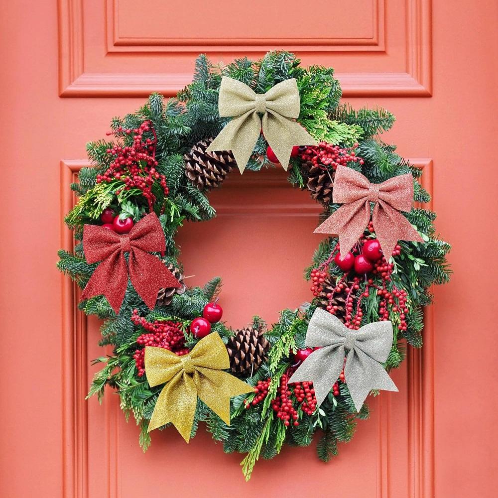 6PCS Sparkle Bow Ornaments for Christmas Tree, DIY Gift Box Decoration, Xmas New Year Party Garland Home Decor Bows Decorations