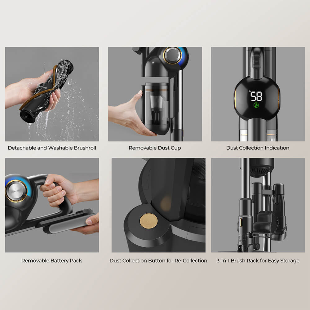 Refurbished JIGOO V700 Cordless Vacuum Cleaner Station with 2.5L Dust Capacity, Auto Dust Collection - EU Plug