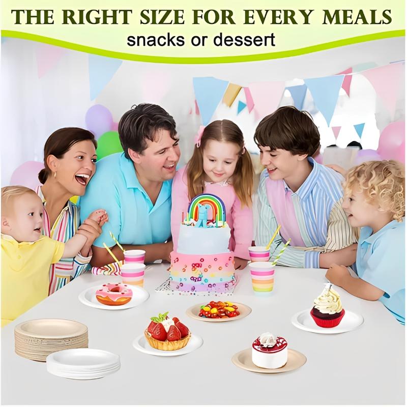 50Pcs Disposable Plate 9-10" Extra Strong Extra Thick Microwave Safe Paper Plate Cut Oil Resistant Biodegradable Disposable Tray