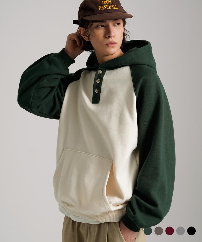 Двухцветная толстовка с капюшоном и пуговицами Nomad Кремовый/Темно-зеленый Hyhd4652