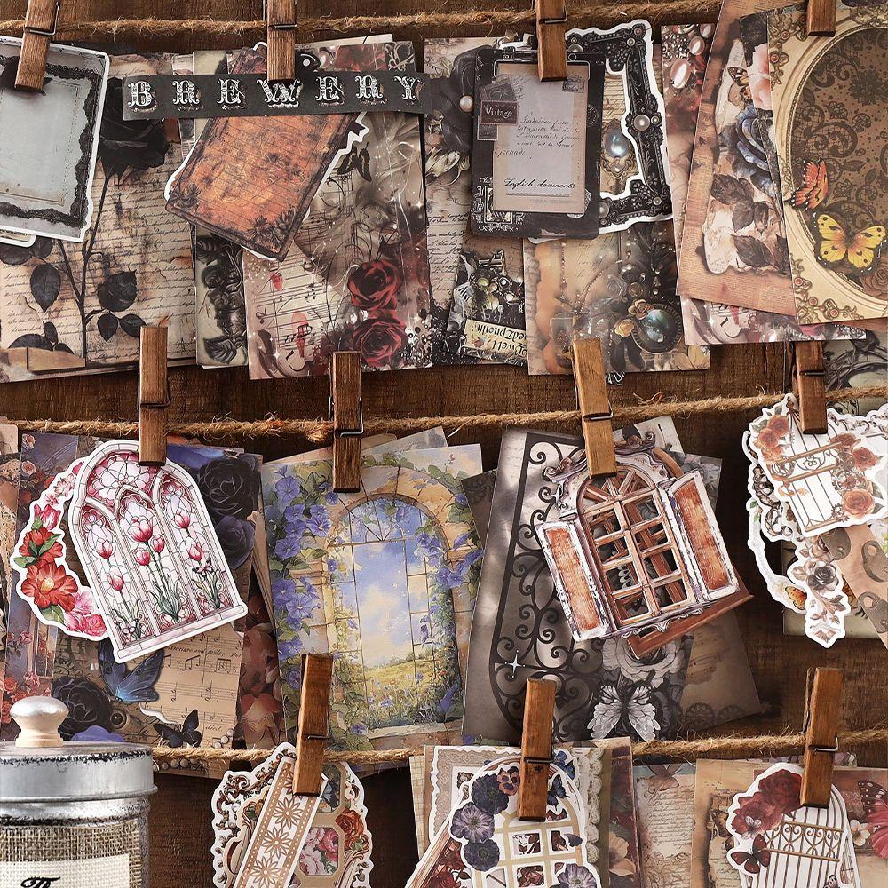 200 pcs Vintage material paper+Stickers Hybrid set Vintage Creativity Scrapbooking Collage material Craft Supplies