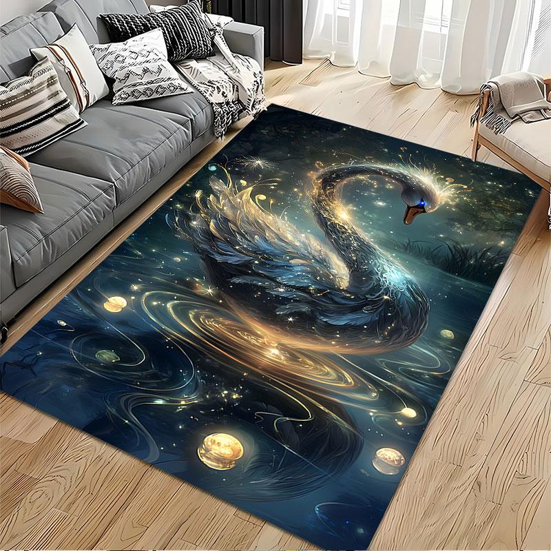 Mystical Glowing Swan Design suitable as a non-slip mat for the living room or bedroom sofa