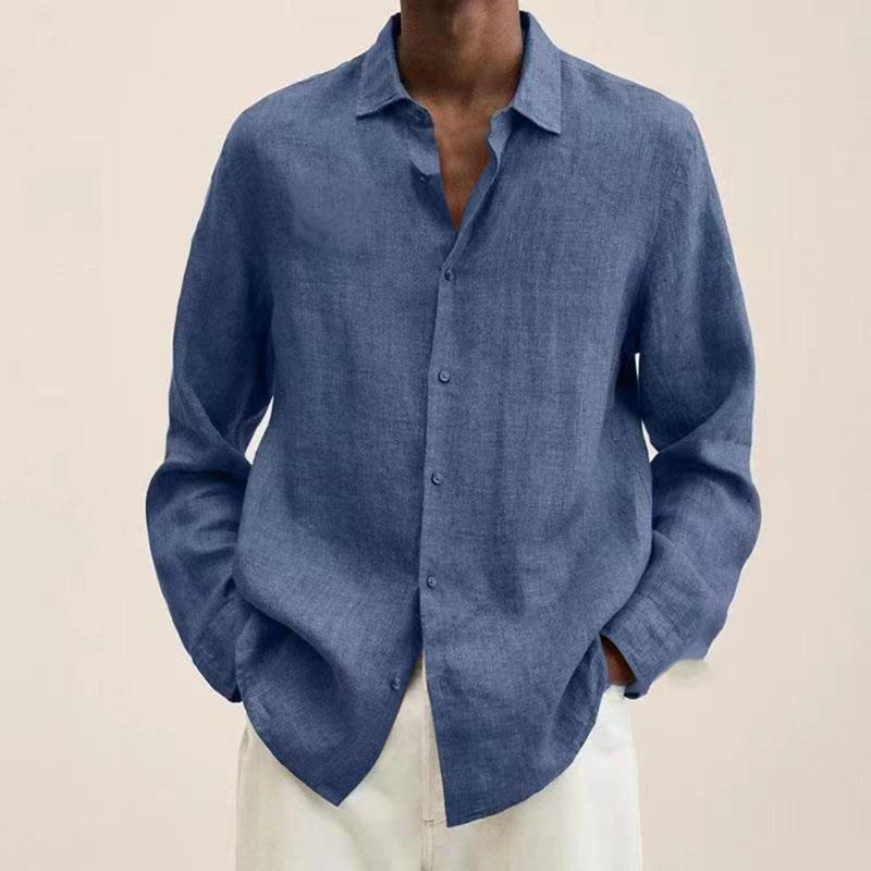 Designer Spring Summer Men's Casual Cotton Linen Solid Color Long Sleeve Shirts Loose Shirts