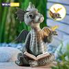 Garden Reading Book Little Dragon Sculpture Cute Dragon Statues Resin Dragon Sculptures Art Ornament for Lawn Yard Home Decor