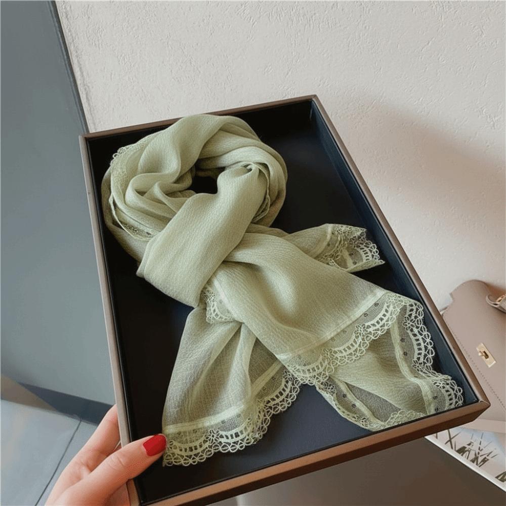Solid Color Cotton Linen Scarf Lace Edge Silk Scarf Literary Flaxen Lace Scarf  for Women