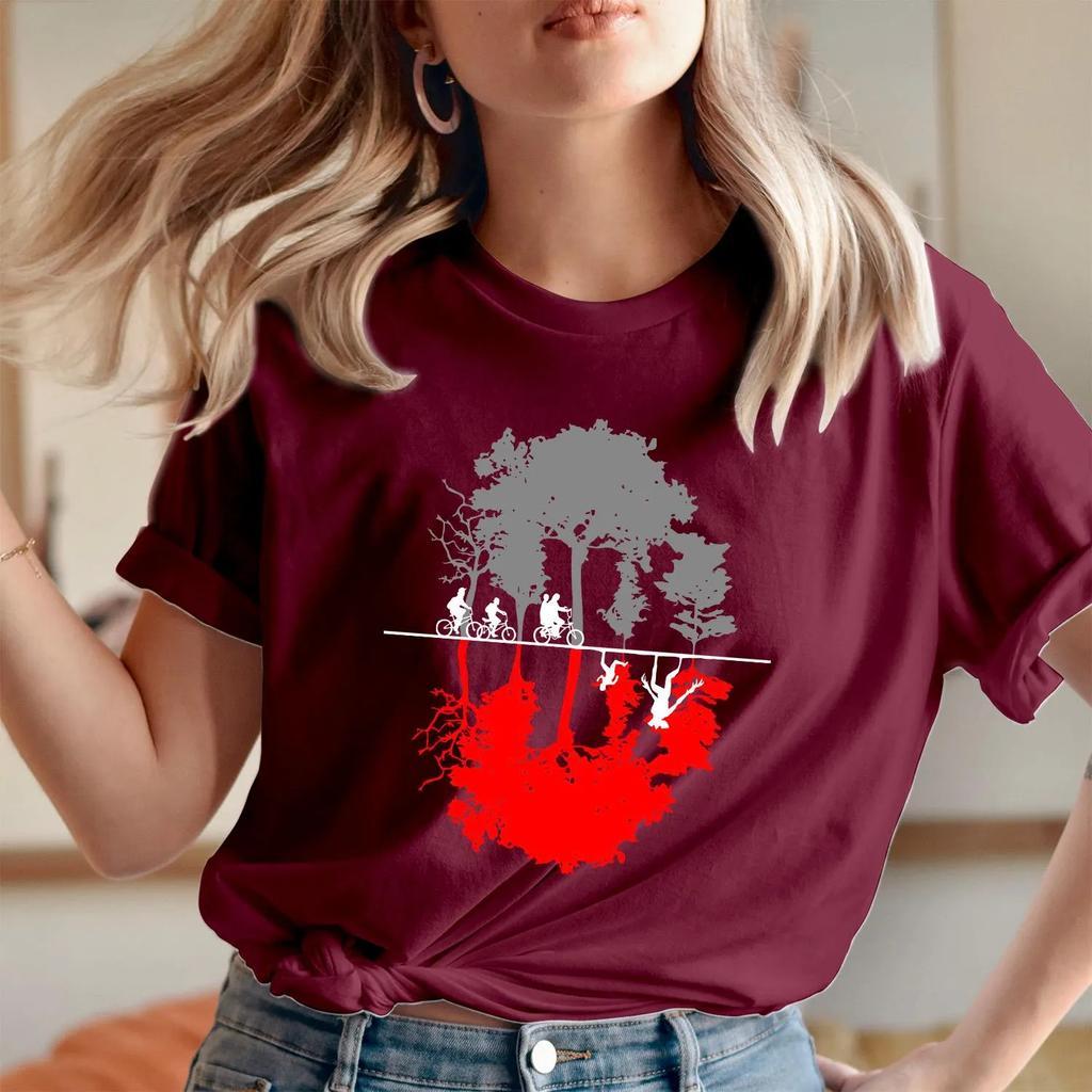 Friends Upside Down World Theme Tshirt Fun Unisex Pure Cotton Tshirt Printed for Womens Daily Wear Shortsleeved