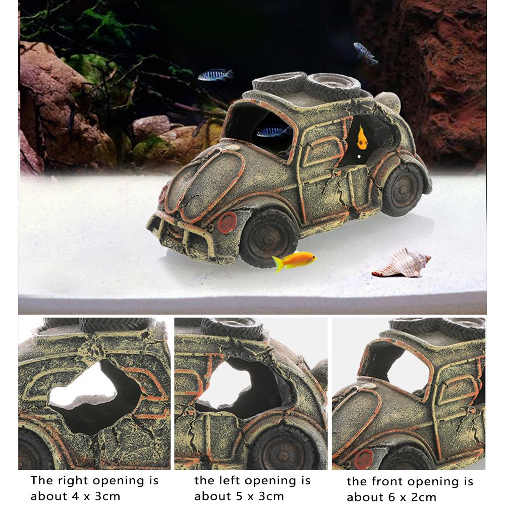 Resin Car Wreck Fishbowl Landscaping Various Styles Multipurpose Fish Shrimp Shelter Excellent Breeding Environment Aquarium Ornaments